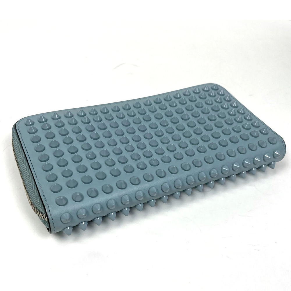 Christian Louboutin Panettone Studded Blue Zip Leather Long Wallet Round